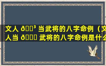 文人 🐳 当武将的八字命例（文人当 🐟 武将的八字命例是什么）